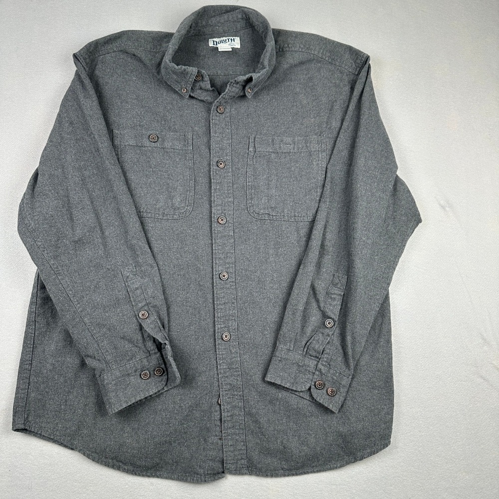 Duluth Trading Co Flannel Shirt Mens XL Gray Relaxed Fit Button Down 100% Cotton - Picture 2 of 11